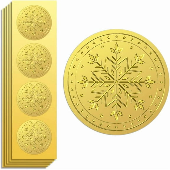 Gold Foil Stickers Seals Embossed Snowflake 2 Inch 100Pcs for Christmas Gift Present Card Decor Envelop Seals Family Party Invitation Self Adhesive Gold Around Embossing Stickers for diy