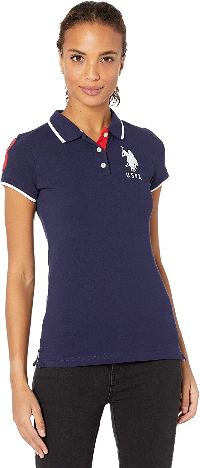 U.S Polo Assn Womens Triple Crown Short Sleeve Stretch Pique Polo Shirt 