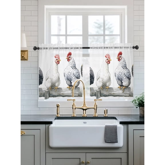 Sheer Kitchen Tier Curtains 24 Inch length, Rod Pocket Half Curtains Short Drapes, Light Filtering Chiffon Small Window Treatments 2 Panels 27.5"W x 24"L