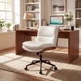 thumbnail image 2 of Gymax Armless Office Chair w/Wheels Curved Backrest Padded Seat Smooth Faux Leather White, 2 of 10