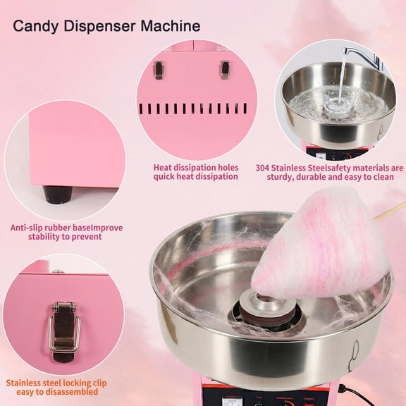 15.2 Inch Cotton Candy Machine, Commercial Cotton Candy Maker Machine Electric Candy Floss Machine Stainless Steel Bowl, Sugar Scoop, Home Party