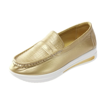 NIEWTR Loafers for Women & Slip-ons Penny Comfort Shoes Dressy Office Work Slip on Ladies Shoes Flats Shoes (8.5 Gold)
