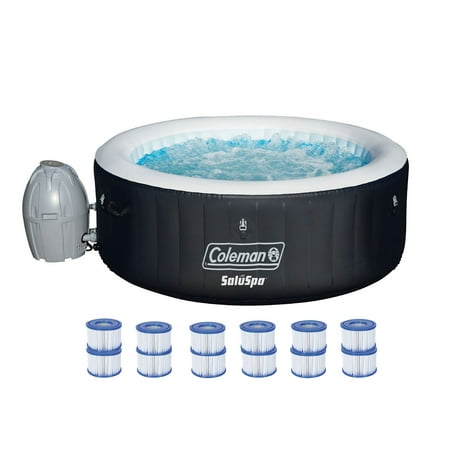 Coleman SaluSpa 4 Person Inflatable Outdoor Spa Hot Tub + 12 Cartridge (Best 2 3 Person Hot Tub)