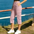 thumbnail image 4 of Khunlpohl Cargo Capri Pants for Women Hiking Outdoor Straight Leg Button Elastic Waist Cropped Pant with Multiple Pockets, 4 of 7