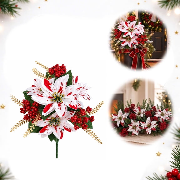Christmas Flowers,Artificial Christmas Bouquet Poinsettias Winter Flowers for Indoor Outdoor Christmas Decor