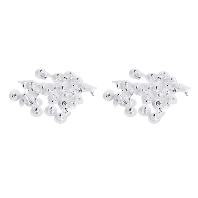 Qarigey 100 pares de respaldos de pendientes para tachuelas con almohadilla de goma perforada trasera de seguridad DIY pendientes Droop plata 2Conjunto