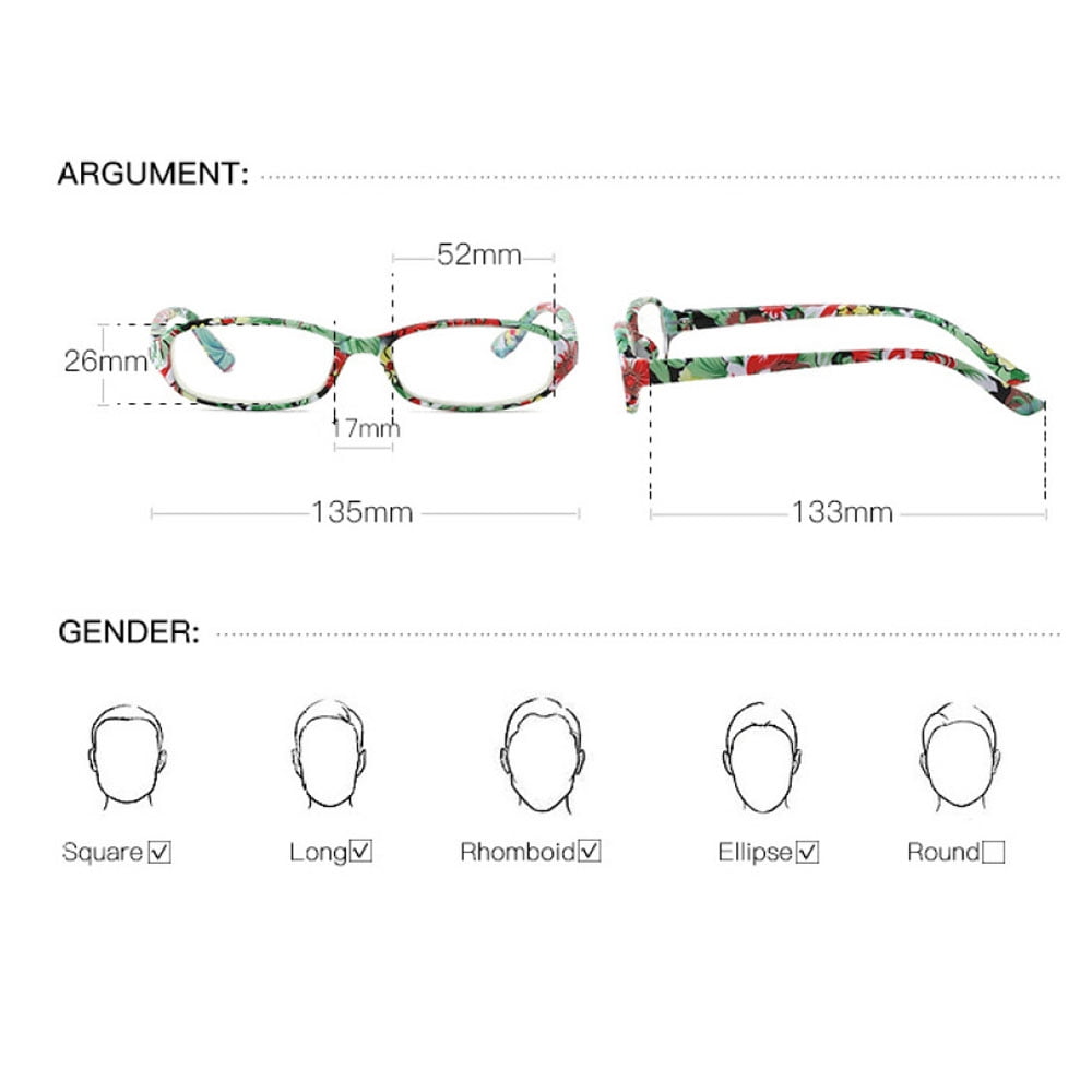 5 Pairs of Small Rectangle Flower Print Anti-blue Light Reading Glasses 3.00 Spring Hinges Readers for Women +3.00 strength