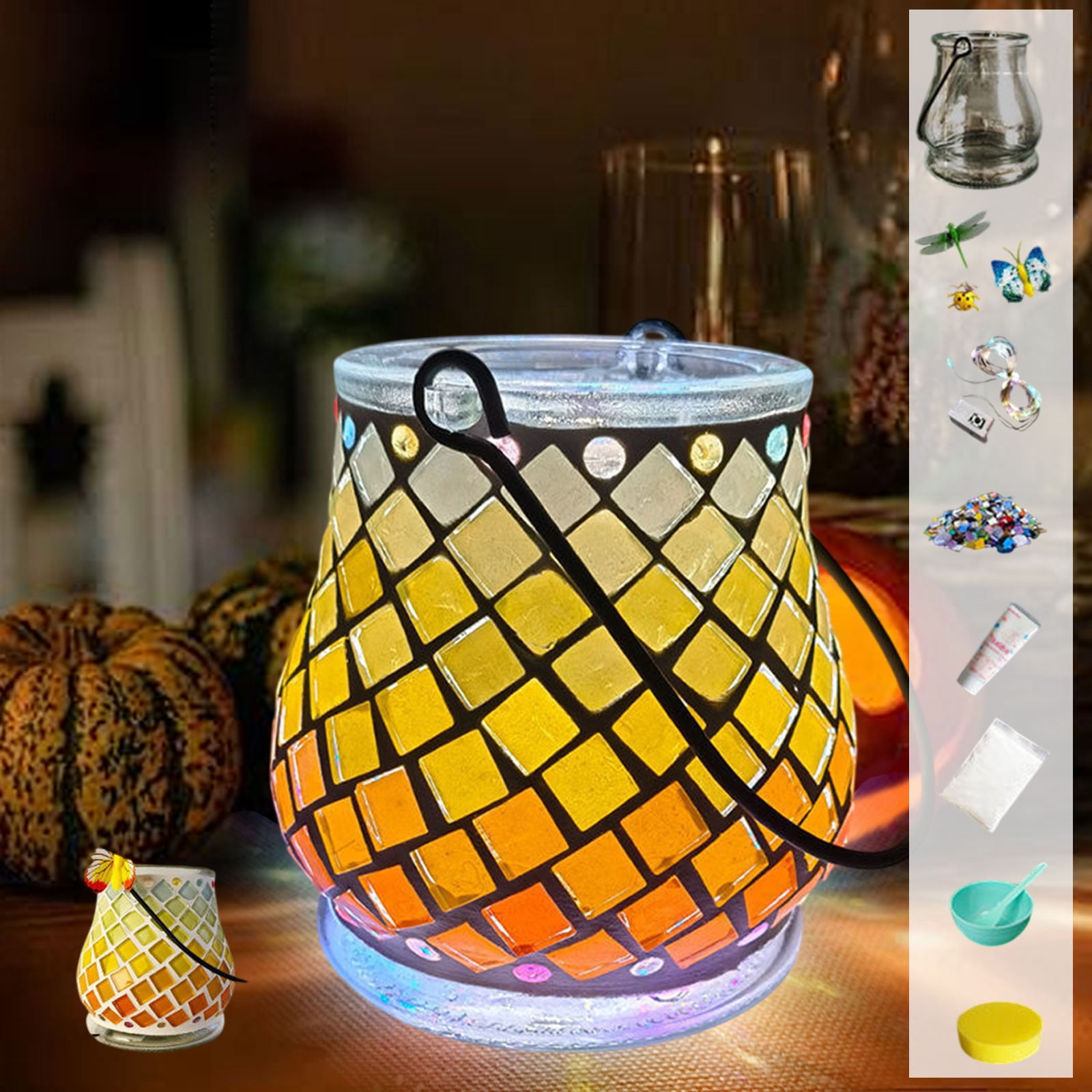 Diy Kits for Adults,DIY Mosaic Night Light Kit, Make Your Own Mosaic Night Light Kit, DIY Stained Glass Set, Crafts Kit for Teens Adults, Nightlight DIY Gift(M 4in)