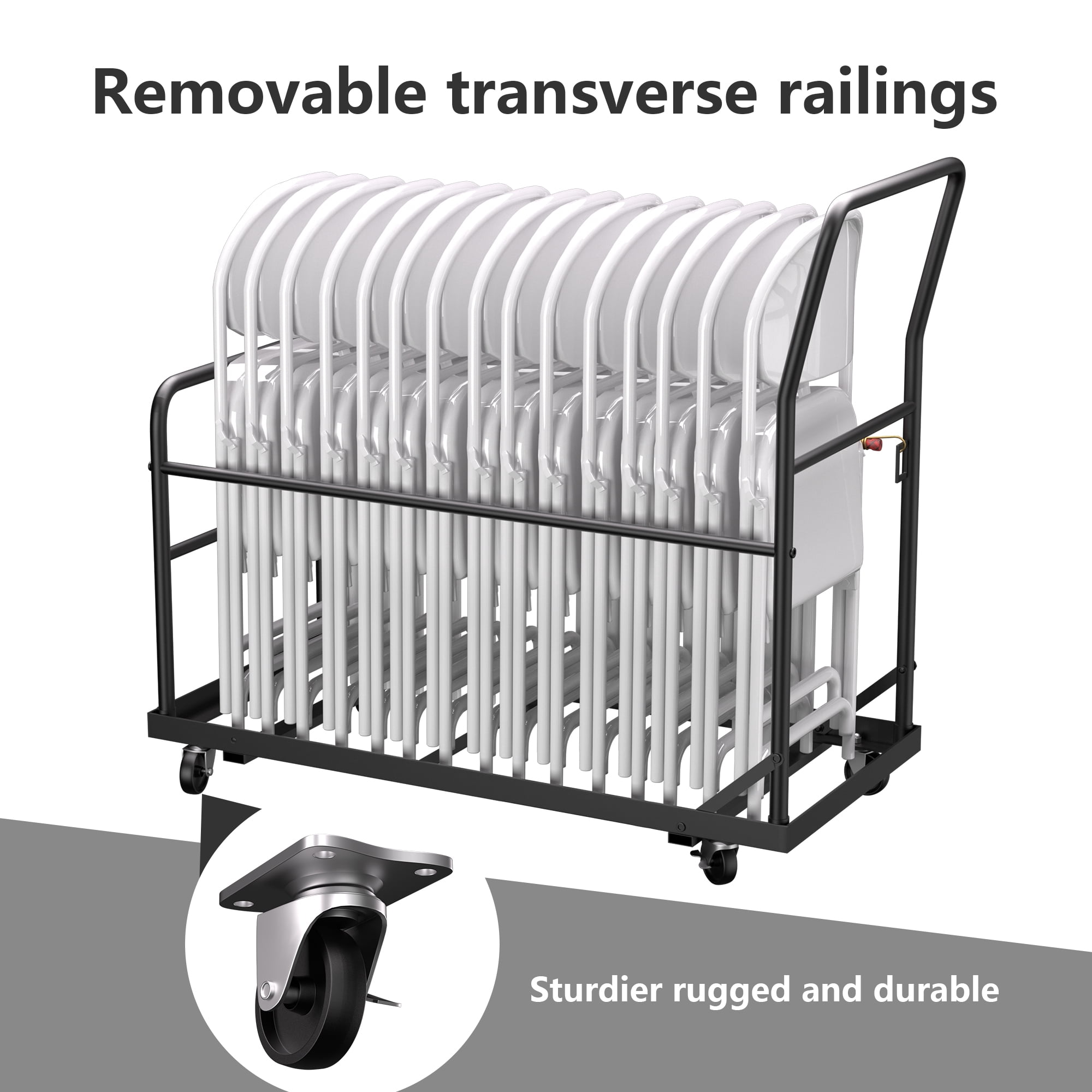 HOHYN Heavy-Duty Folding Chair Hand Truck | All-Terrain Cart with 1800LB Load Rating & Noise-Reduced Wheels for Storage, Hotel and Event Use, Black