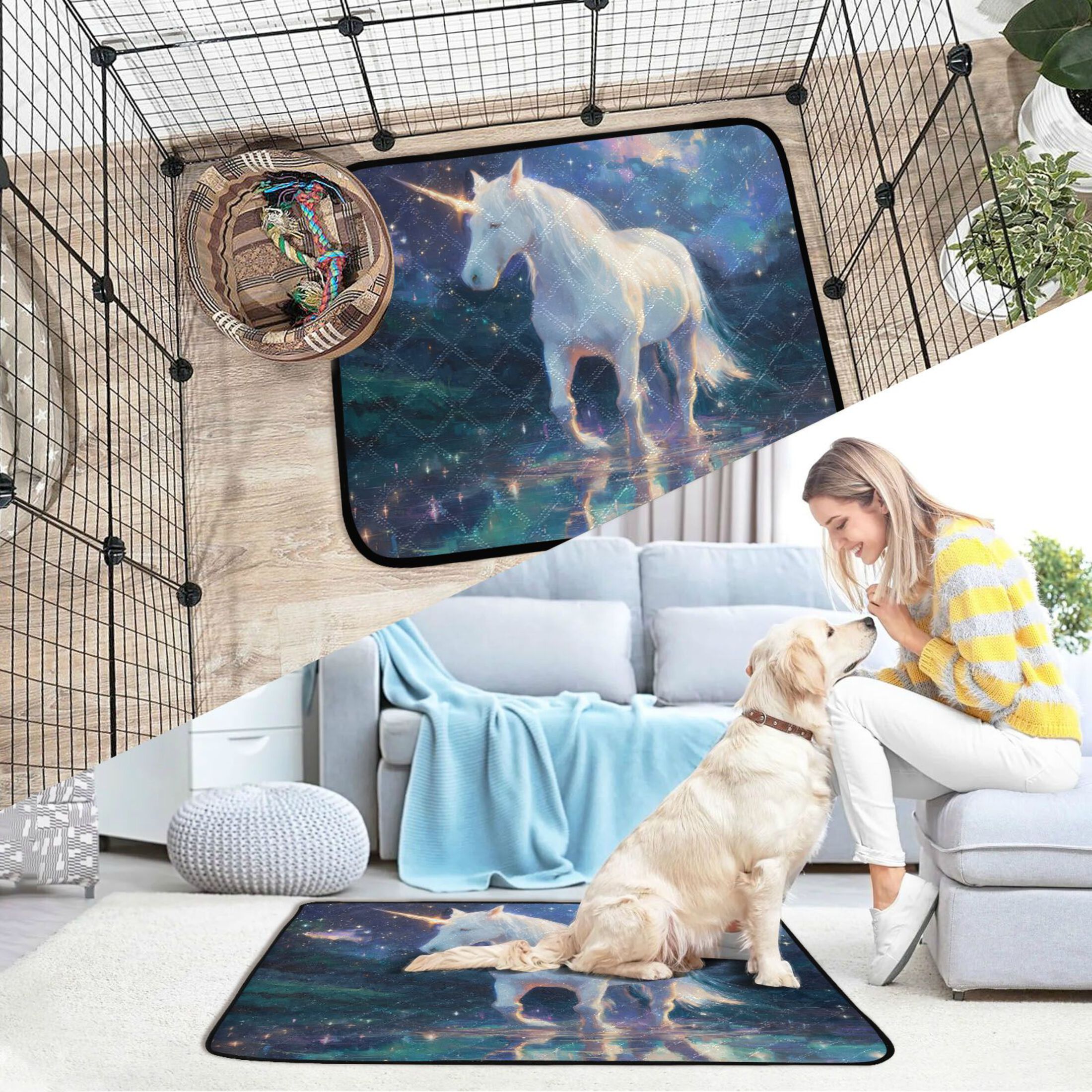 Qxltty White Unicorn Cat litter Pads Pet Set of 2 Diaper Mats Center Anti-leakage Layer Absorbent Soft and Comfortable