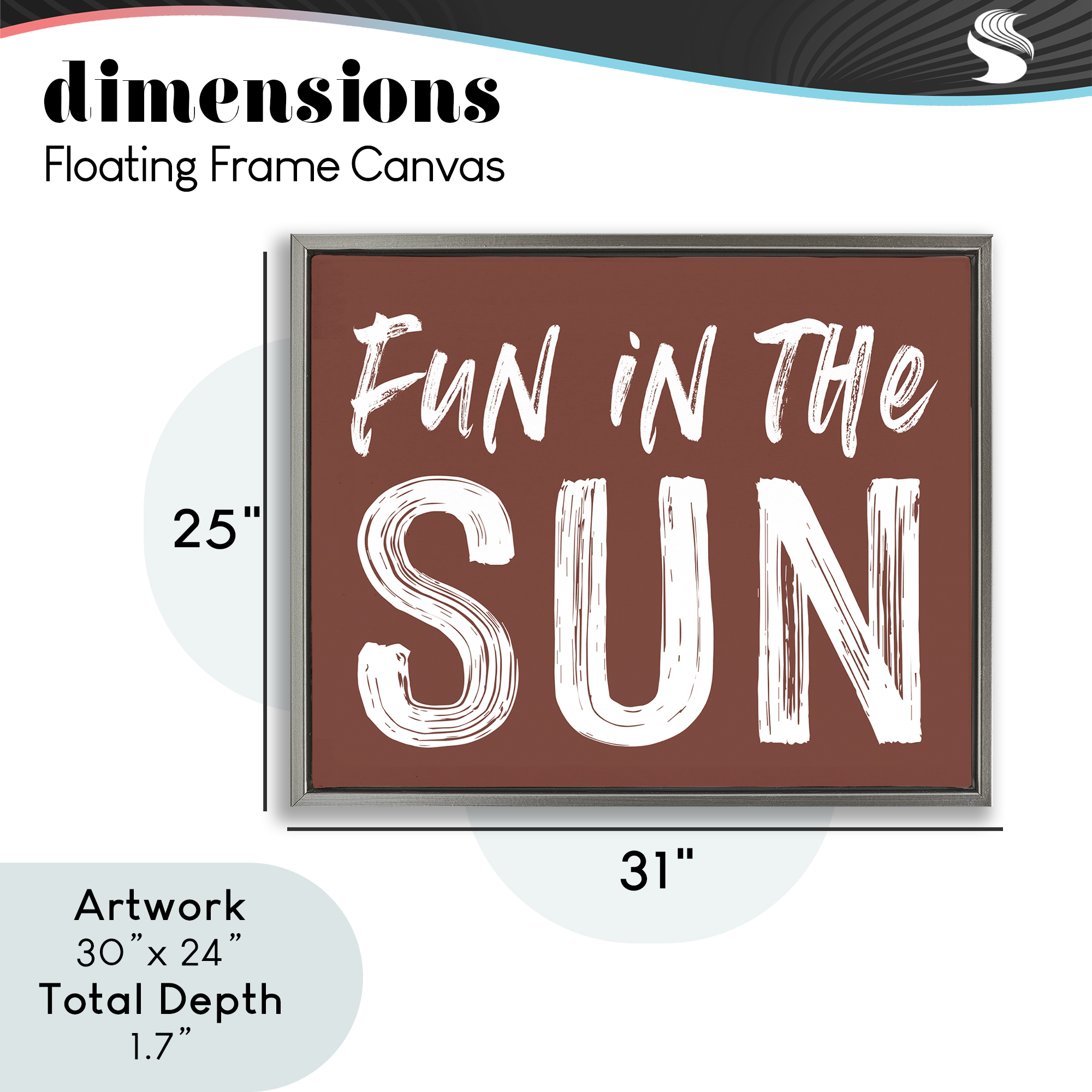 Fun In Sun Brown Sentiment Gray Framed Floater Canvas Wall Art, design by Lettered and Lined