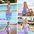 thumbnail image 5 of One Piece Girls Swimsuit with Detachable Skirt Elegant Ruffled Swimwear Removable Pads with Adjustable Straps Kids Bathing Suit for Ages 9-10Y, 5 of 9