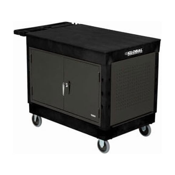 Global Industrial Top Flat Shelf Utility Cart w/Cabinet 500lb. Capacity 5"" Cast