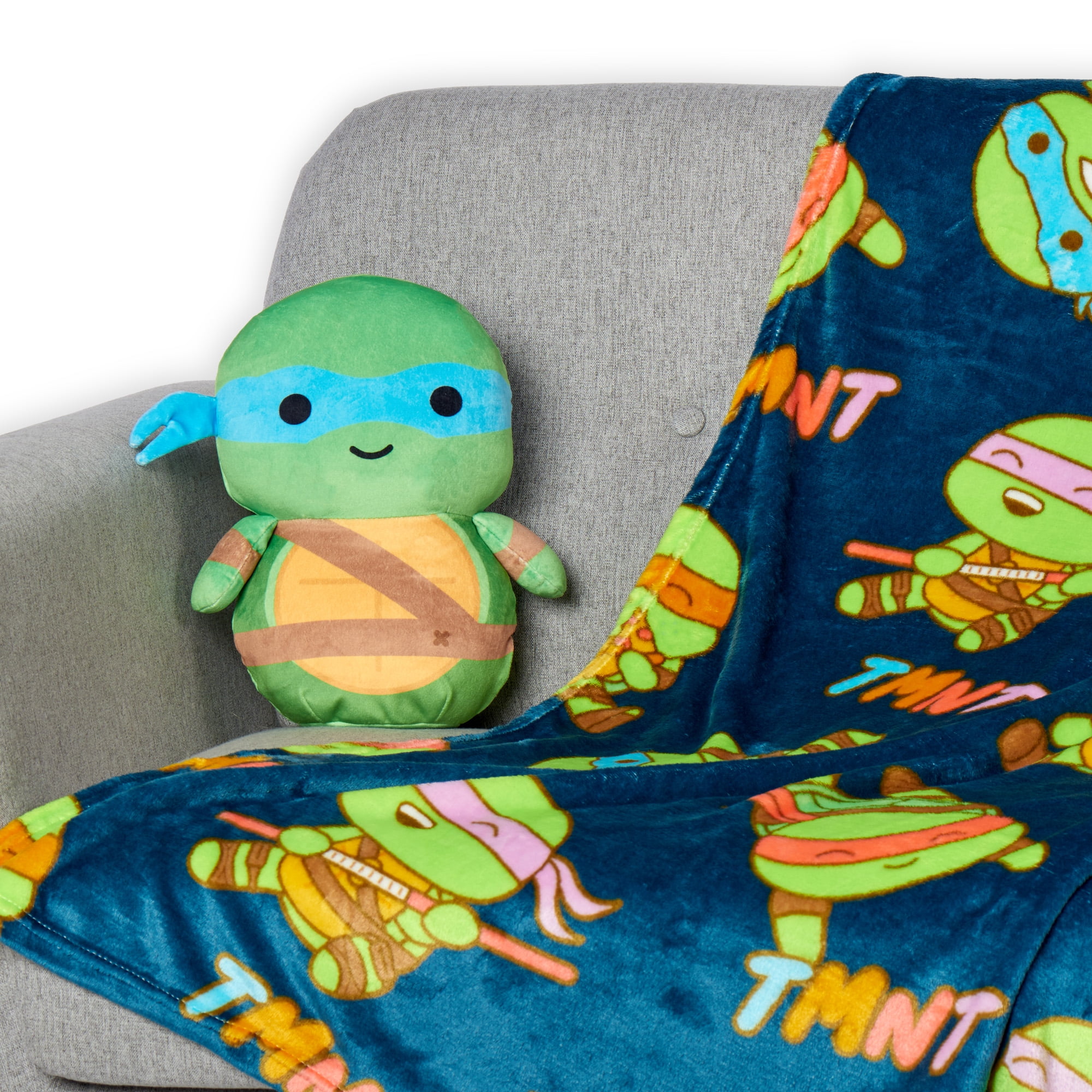 Nickelodeon Teenage Mutant Ninja Turtles Cute Leo Silk Touch Throw Blanket and Plush Character Hugger Set – Ultra Soft Plush Character Pillow for Kids