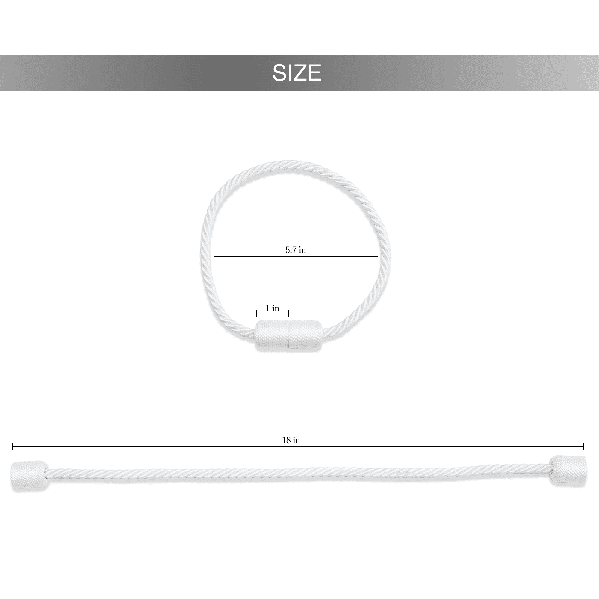 Mainstays 2-Pack Magnetic Tiebacks for Curtains, 18 Inch - White