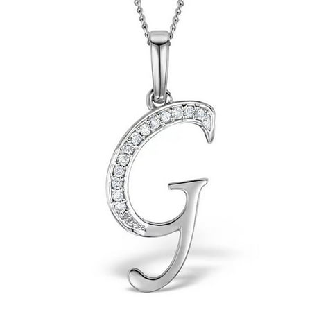 Trillion Designs Sterling Silver 0.05Ct Round Cut Natural Diamond Initial G Symbol Pendant Necklace