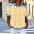 thumbnail image 5 of Levmjia Womens Tops Easter Printed Lapel Short Sleeve Round Neck Waffle Casual Blouse Summer Fashion Polyester Comfortable Loose Fit T Shirt, 5 of 6