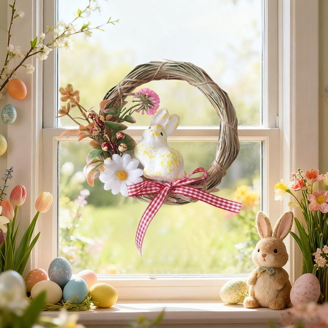 Sokhug Easter Bunny Garland Rabbit Colorful Easter Decoration Rustic Farmhouse Spring Banner Cute Hanging Decoration for Mantel Fireplace Window Indoor Outdoor