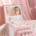 thumbnail image 3 of LYYHTY 5-Layer Jewelry Box with 4 Drawers, Lockable Jewelry Organizer with Mirror & Handle for Women, Large Capacity Faux Leather Jewelry Case for Necklace, Earrings, Rings, Bracelets, Watches, 3 of 8