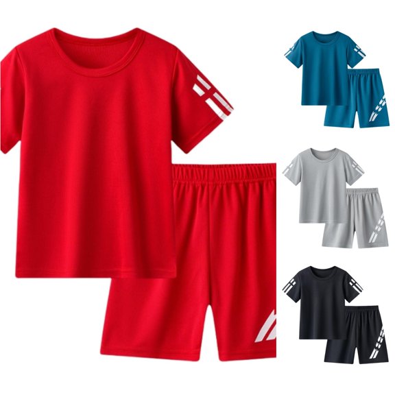 Bigetiay Boys Summer Clothes 2 Piece Classic Active Breathable Short Sleeve T-Shirt with Short Outfits Boys' Clothing Sets 10-12 Years