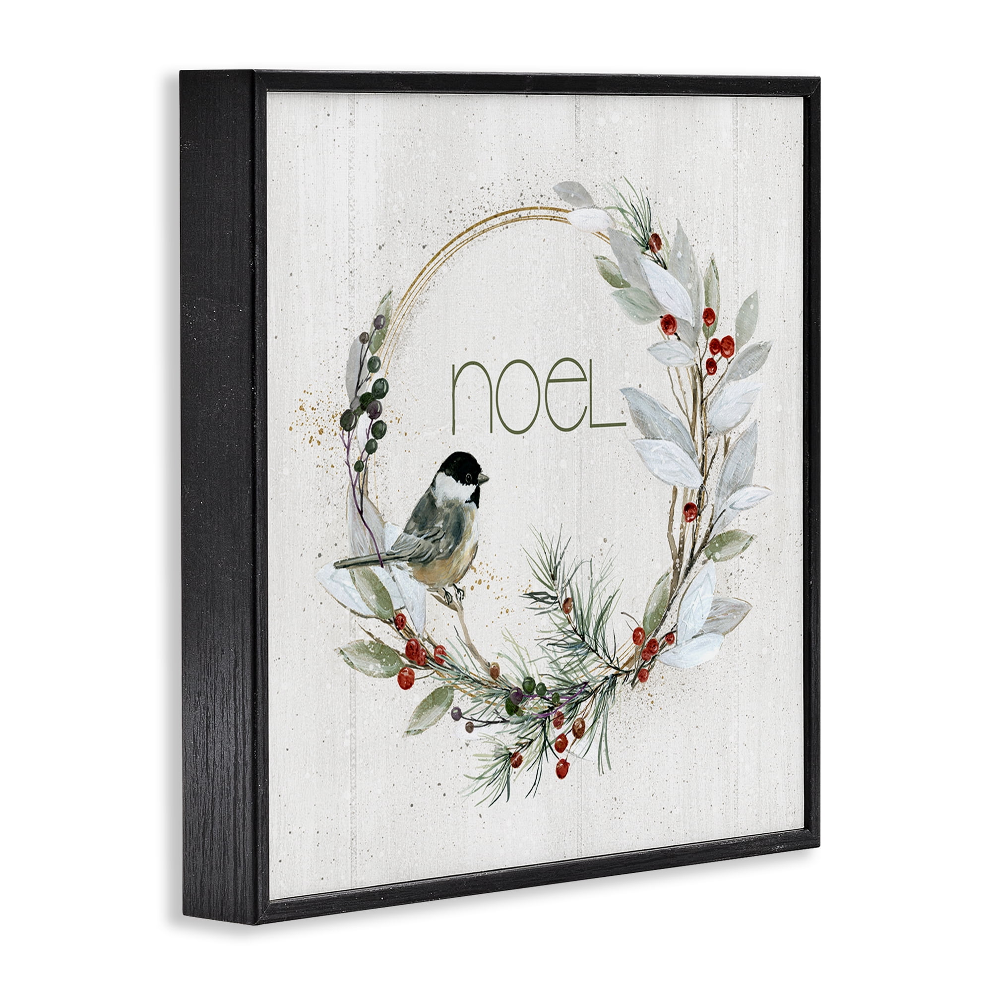 Stupell Industries Simple Noel Wreath Holiday Painting Black Framed Art Prints Wall Art, 12 x 12