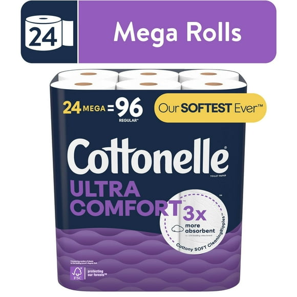 Papier hygiénique Cottonelle Ultra Comfort, papier hygiénique robuste, 24 méga rouleaux (24 méga rouleaux = 96 rouleax
