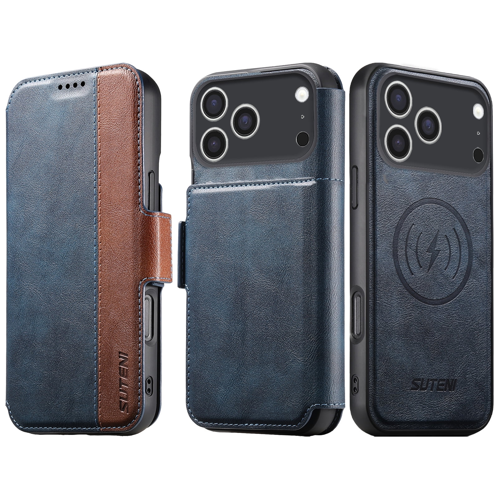 PU Leather for iPhone 17 Pro Max Case, 2 in 1 Detachable Wallet Case with Card Holder, Removable Flip Stand Folio Cover with RFID Blocking Phone Cover [Compatible with MagSafe],Blue