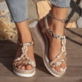 thumbnail image 3 of Pandaie Women's Summer Dressy Platform Sandals Open Toe Low Wedge Heels Espadrille 2.36 Inch Bohemia Beach Vacation Shoes Khaki 9, 3 of 7