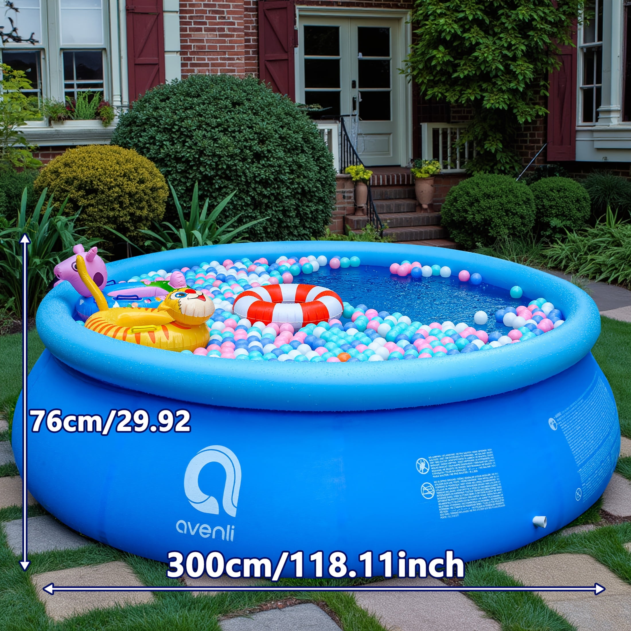 Super Large Household Adult Round Swimming Pool, Non-Inflatable Folding Storage, Sprayable Blue Heightened Thickened Summer Water Park, Holds 8-10 People, Water Molding, for Patio, Beach Party