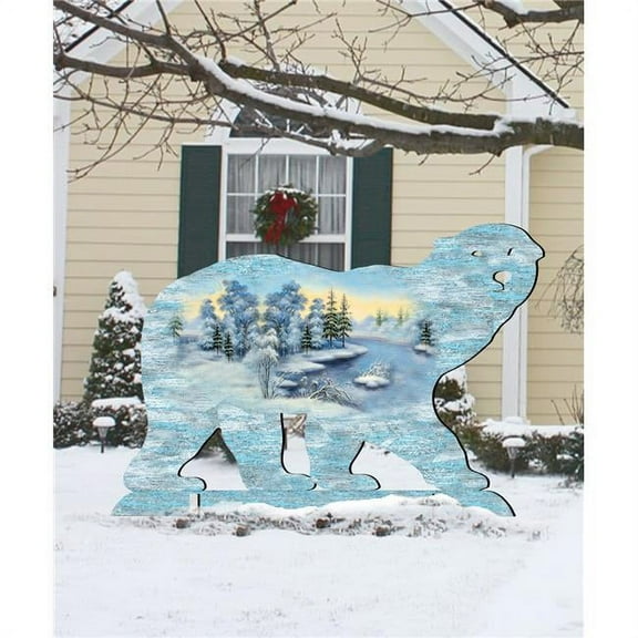 32 in. Polar Bear Scenic Free-Standing Garden Decor