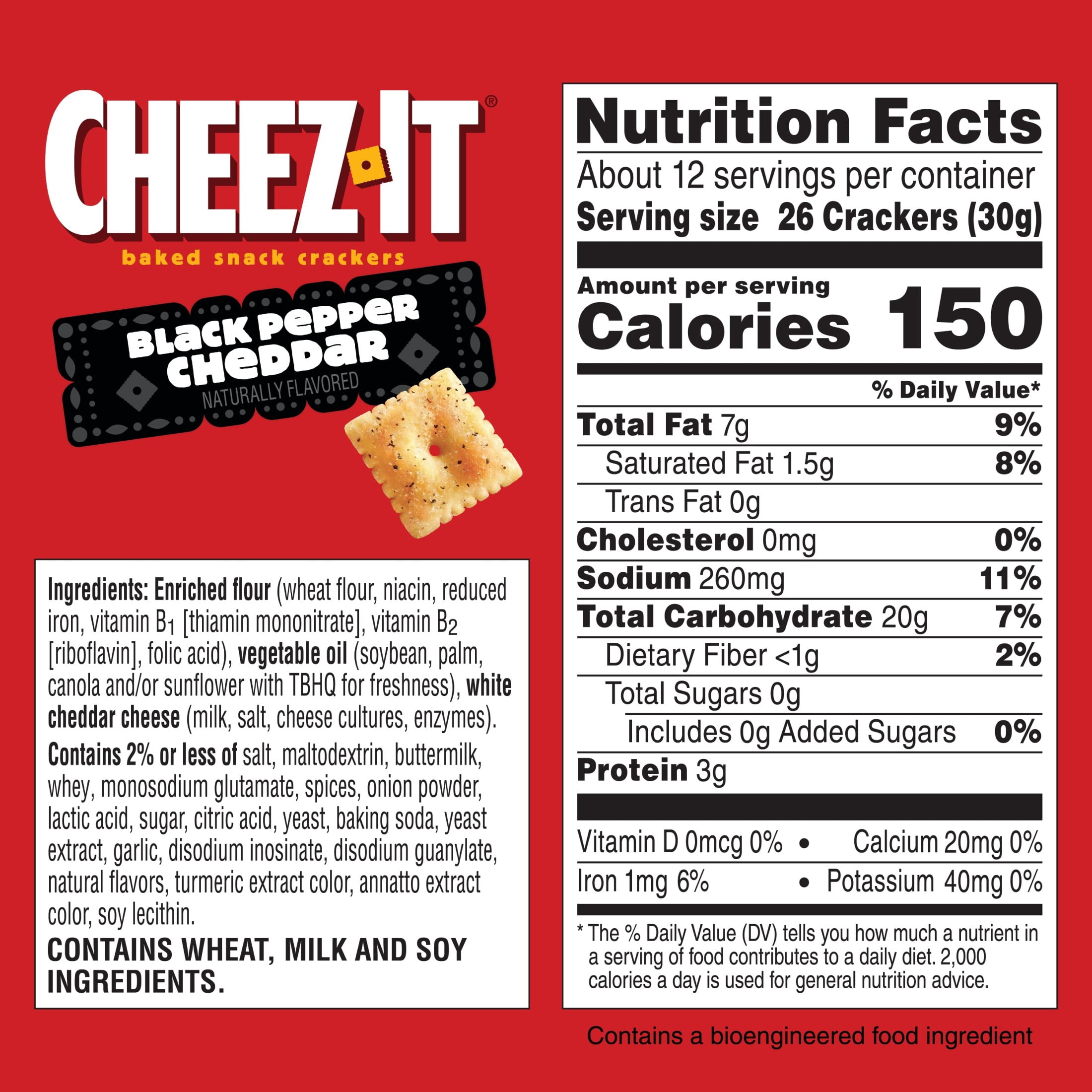 (12 pack) Cheez-It Black Pepper Cheddar Baked Snack Crackers, Lunch Snacks, 12.4 oz