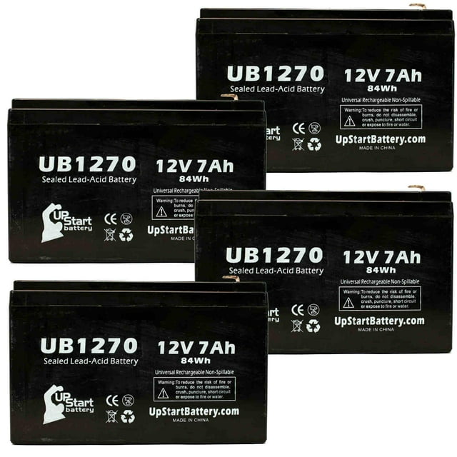 4x Pack - Compatible Cutter Labs 4000 INFUSION PUMP Battery - Replacement UB1270 Universal Sealed Lead Acid Battery (12V, 7Ah, 7000mAh, F1 Terminal, AGM, SLA) - Includes 8 F1 to F2 Terminal Adapters