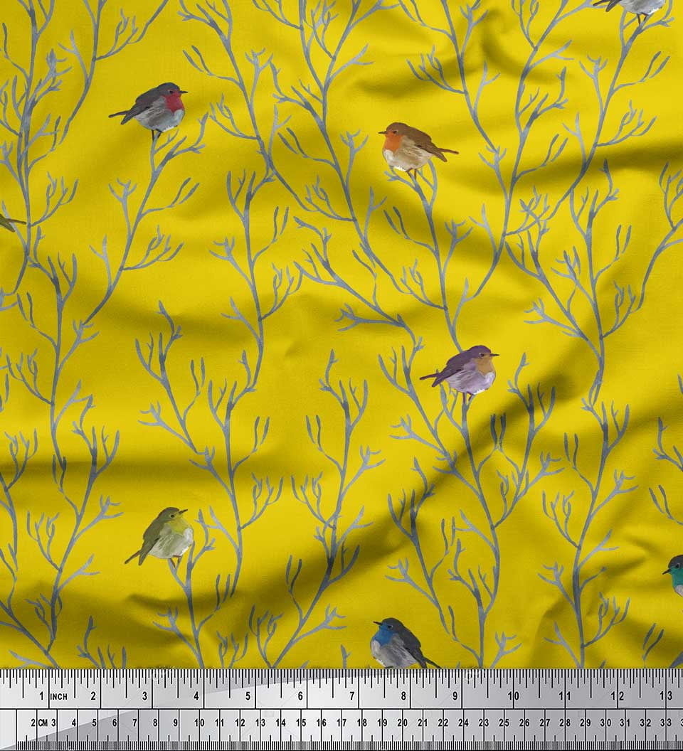 Soimoi Stoff Mit Enten- & Vogel-Druck – 100% Baumwolle, 44 Zoll Breit, Meterweise, Für Nähen & Dekoration