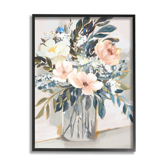 Stupell Industries Pink Overflowing Floral Bouquet Painting Black Framed Art Print Wall Art, Design by Nina Blue