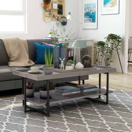 Damara 1-Shelf Wood Coffee Table, Antique Gray
