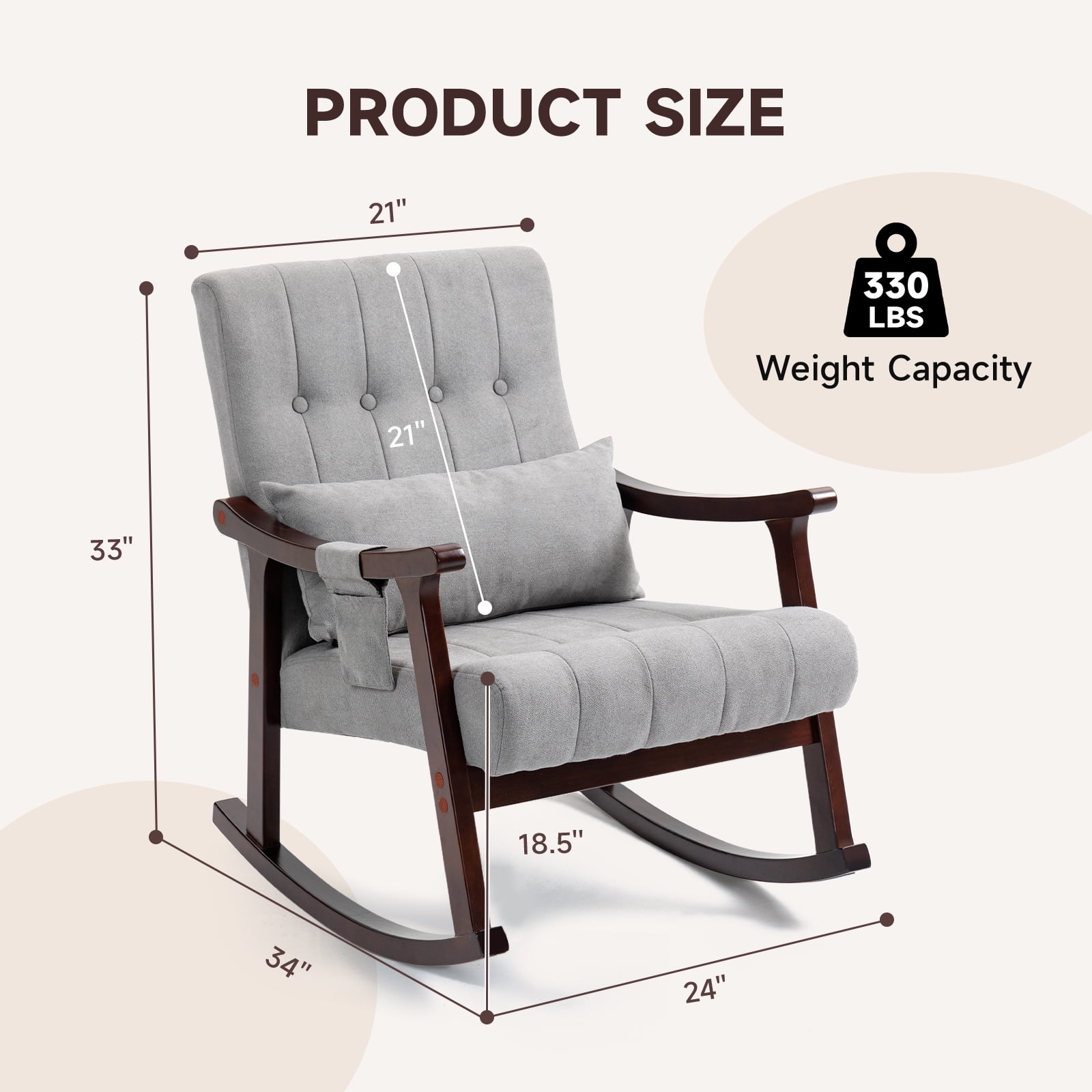 Homhum Massage Rocking Chair, Upholstered Comfy Glider Chair for Living Room, Nursery, Light Gray