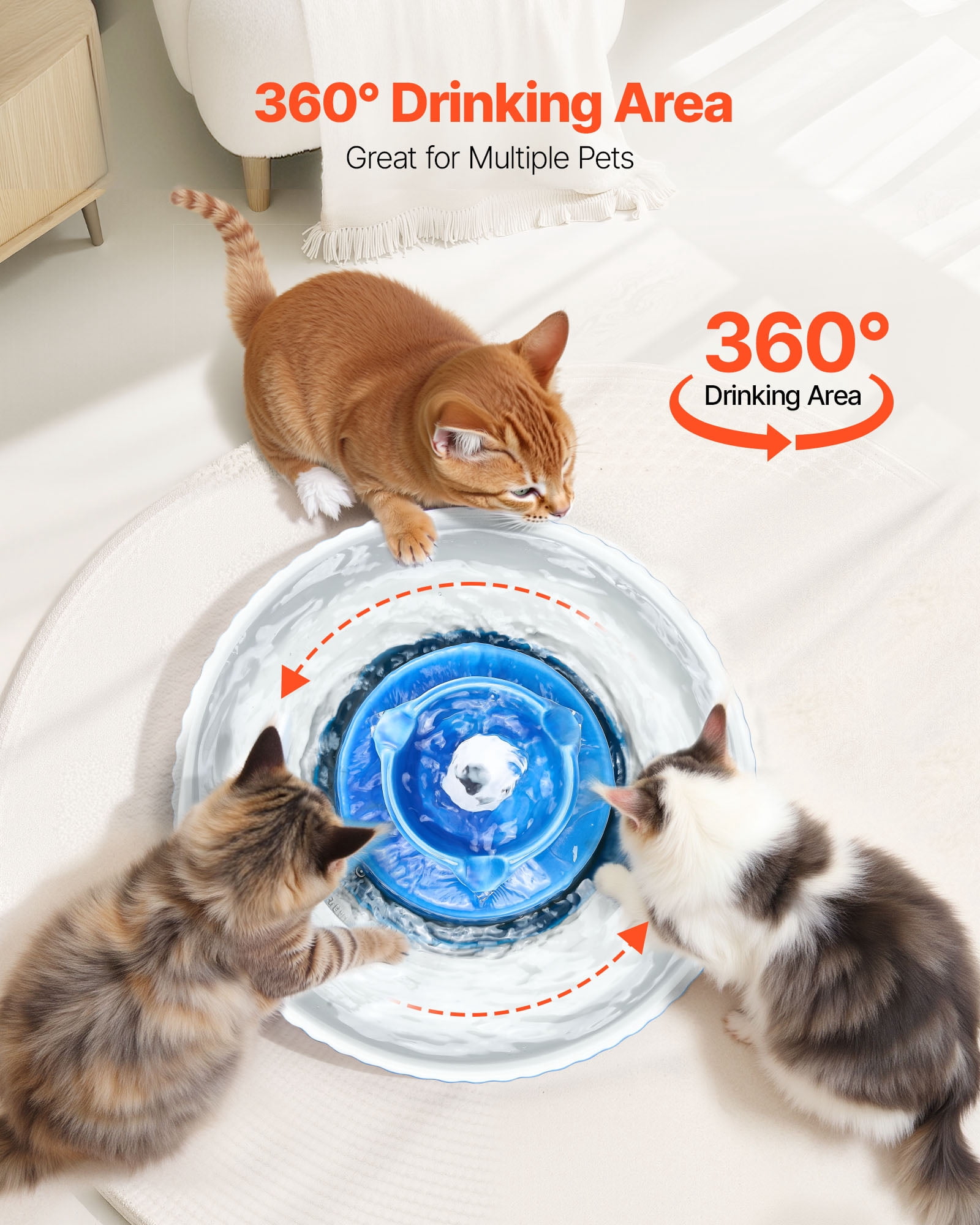 VEVOR Ceramic Cat Water Fountain, 2.1L/71oz Cupcake Pet Fountain, Porcelain Cat Water Dispenser with Ultra-Quiet Pump, 360° Drinking Area and Multi-Layer Filtration System, for Cats and Dogs (Blue)