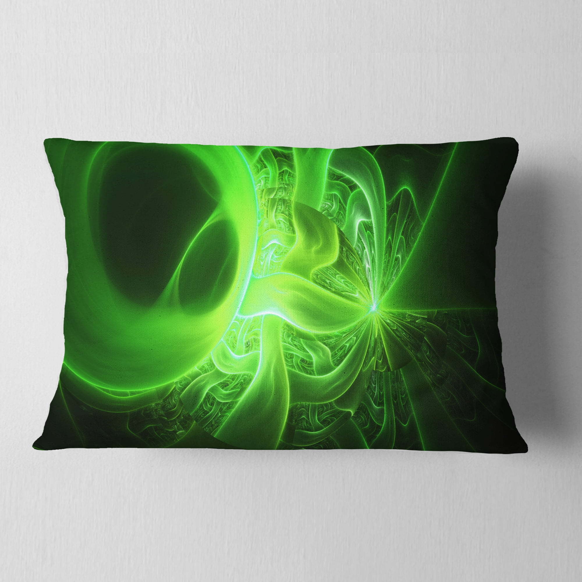 Designart Bright Green Designs on Black - Abstract Throw Pillow - 12x20