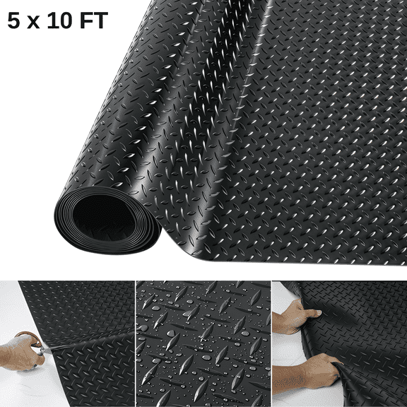 OVYEOFR Garage Floor Mat Roll, 3mm Thickened Non-Slip Large Rubber Mats for Garage, Under Cars, Trunk, Workshop, 5 x 10ft