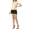 thumbnail image 3 of MODA NOVA Junior's Scalloped Trim Short Shirred Sleeves Sheer Floral Lace Blouse Beige XS, 3 of 6