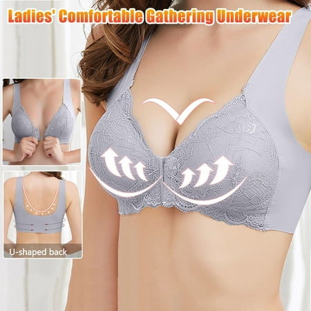 Itsame 1 Pack Everyday Casual Bra Set Womens Full Support Bra Tie Front Wireless Comfort Bralette Gray Size 2XL