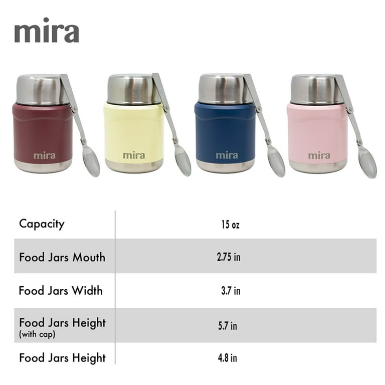  MIRA 2 Pack Insulated Food Jar Thermos for Hot Food & Soup,  Compact Stainless Steel Vacuum Lunch Container, 13.5 oz, Denim, Pink : Home  & Kitchen