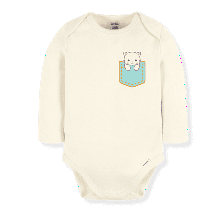 Cute Cat Baby Bodysuit Toddler & Kids T-Shirt Soft Cotton Outfit Baby Shower Gift 3-6m Natural Long Sleeve
