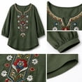 thumbnail image 4 of PBFRDSJ Cotton Linen Tops for Women Lightweight Retro Embroidered 3/4 Sleeve Bohemian Peasant Shirts Plus Size V Neck Casual Summer Beach Boho Tops, 4 of 9