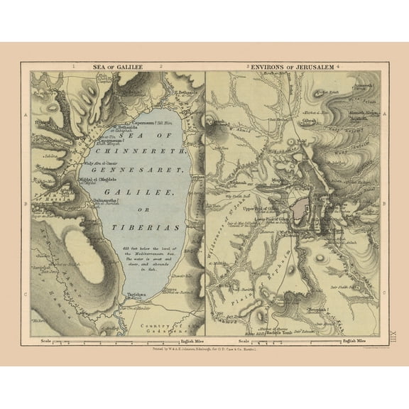 Historic Map - Jerusalem Israel Sea of Galilee - Case 1878 - Vintage Wall Art
