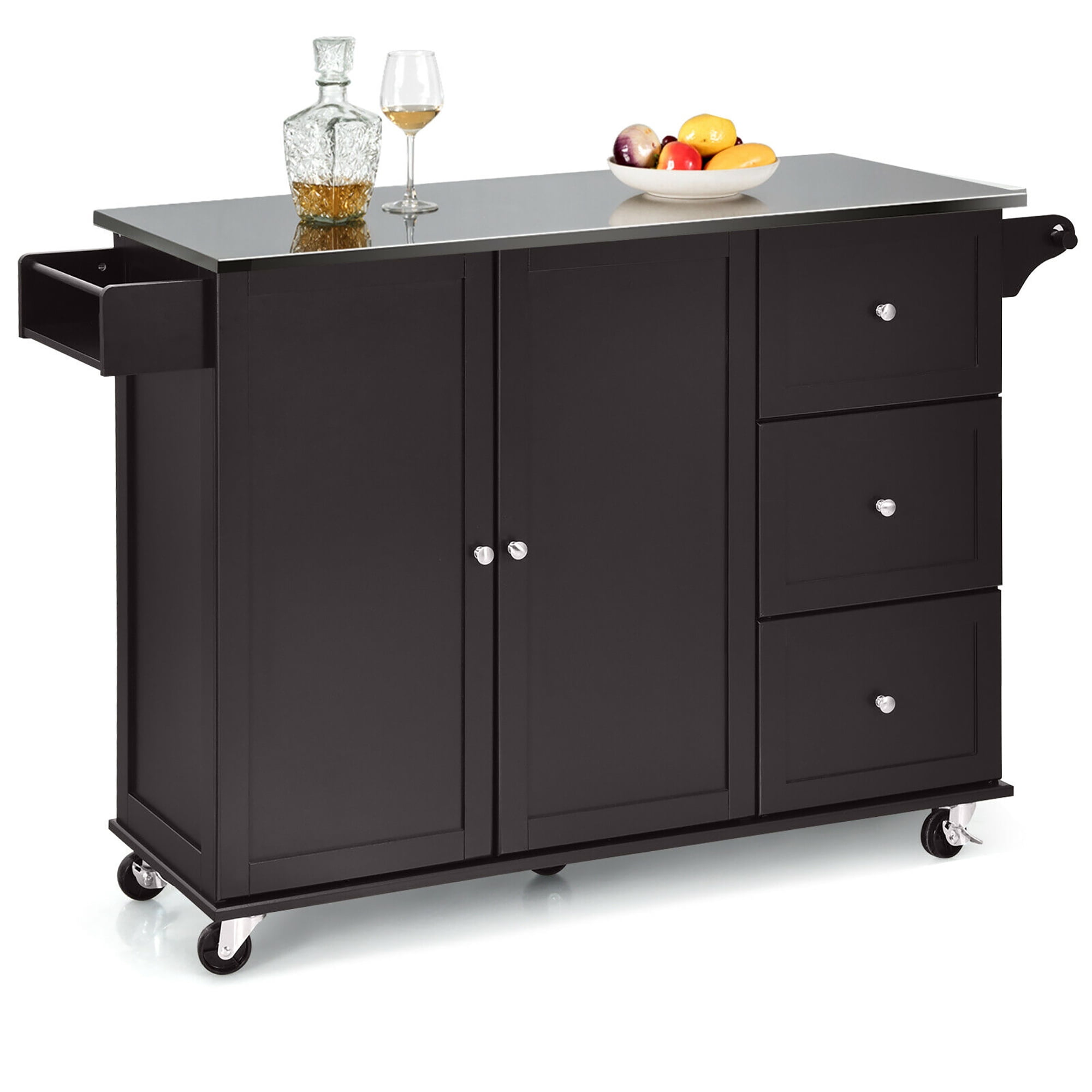 Costway Kitchen Island 2Door Storage Stainless Steel Top w
