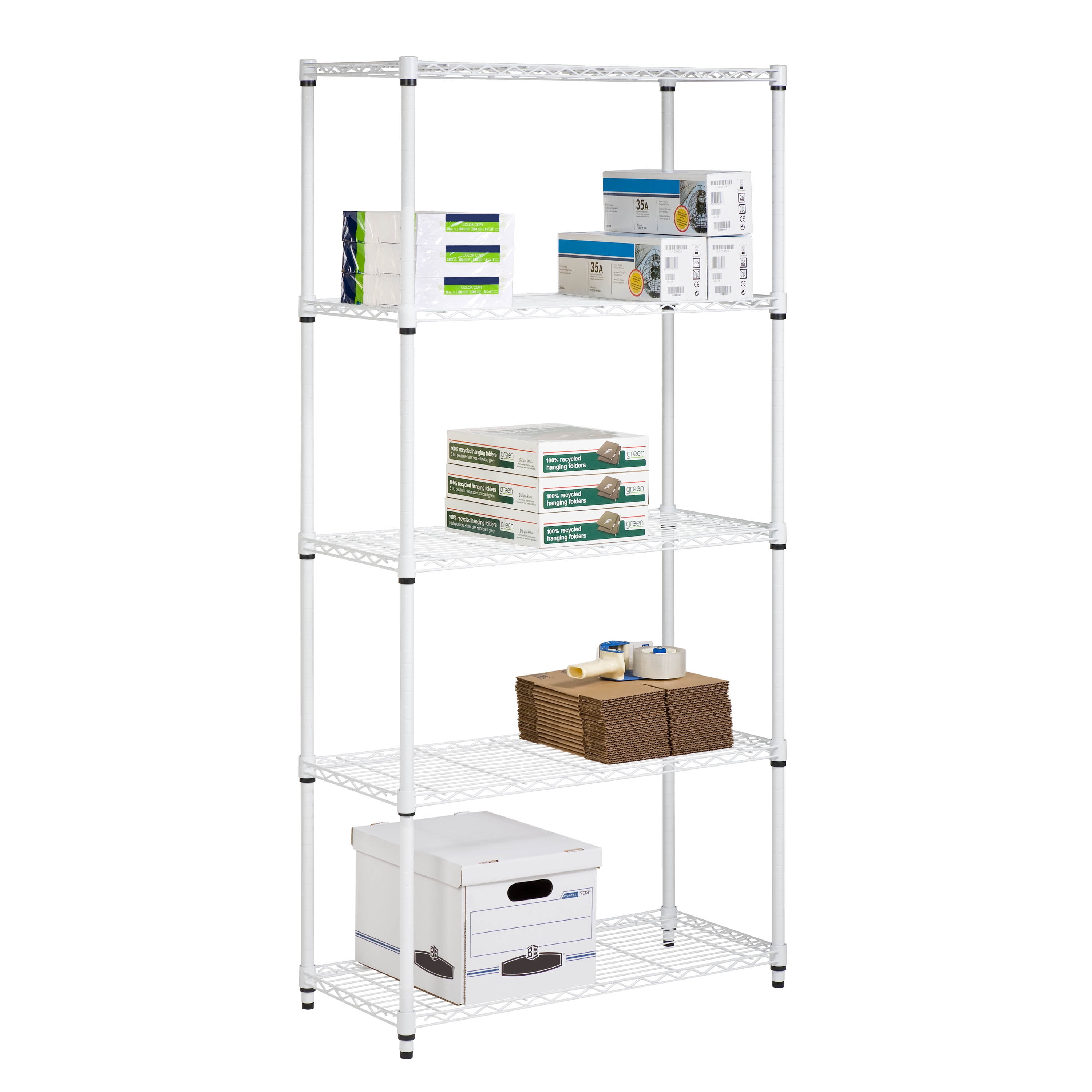 Honey-Can-Do 5-Tier Heavy-Duty Adjustable Shelving Unit With 350-lb Shelf Capacity, White,Shelves & Shelf Units White,Steel