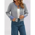 thumbnail image 5 of Women'S Cropped Cardigan Sweaters Fall Long Sleeve Open Front Button Down Color Block Knit Outwear Coats Grey XL, 5 of 8