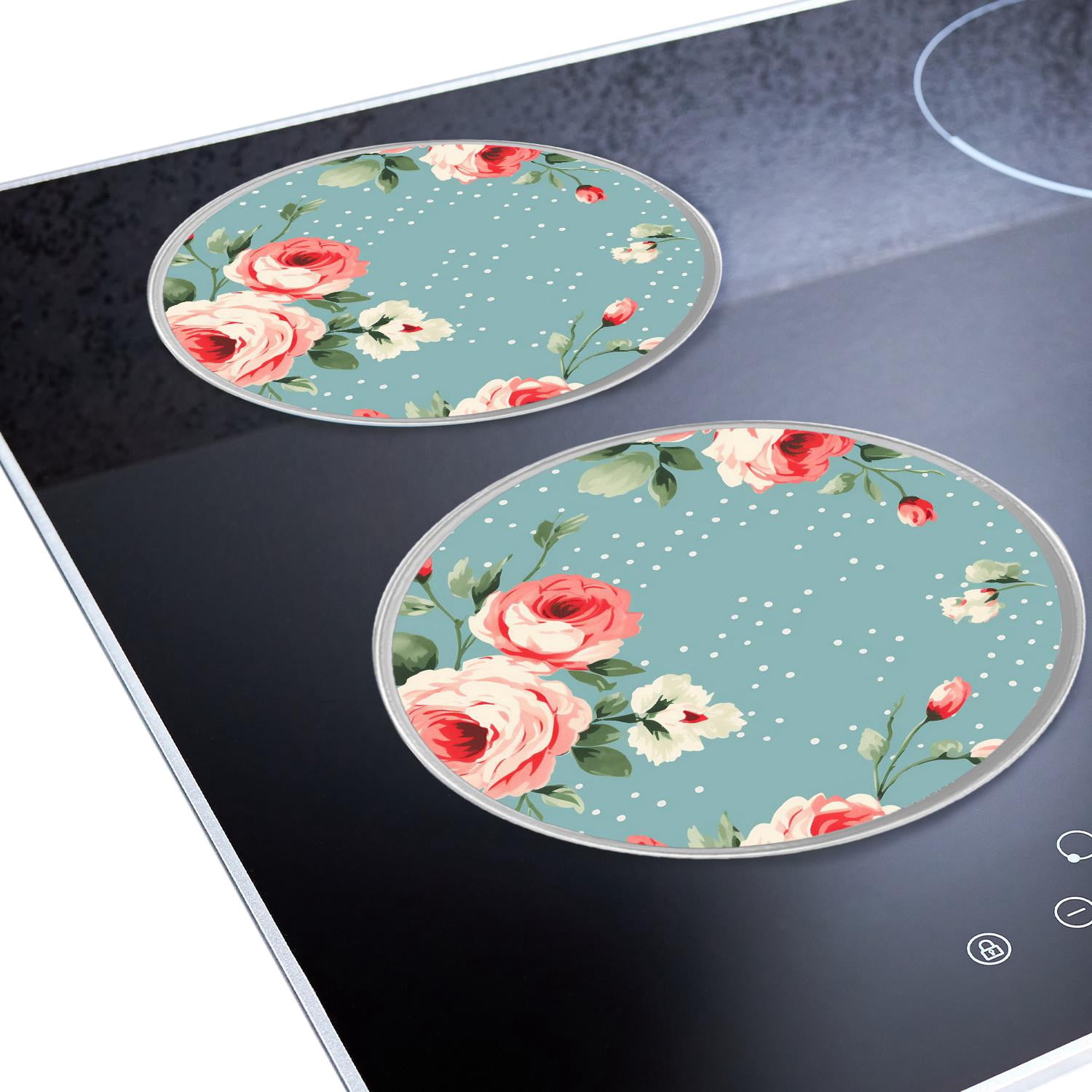 Round Stove Burner Covers 4 Pcs Metal Electric Stove Burner Covers 8Inch And 10Inch ,Bunch Of Spring Flowers Vintage Rose print