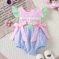 thumbnail image 2 of REDARER Girls "LITTLE SISTER" Plaid Romper, Fly Sleeve Bodysuit with Bows for Summer Casual Wear,0-3 Months, 2 of 6